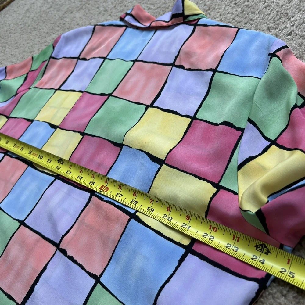 Notations Woman Color Block Shirt 1X – Retro Geometric Print Button‎ Up Blouse - Picture 5 of 9